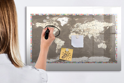 Magnetic writing board Brown world map