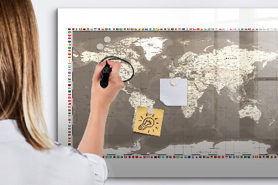 Magnetic writing board Brown world map