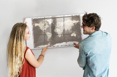 Magnetic writing board Brown world map