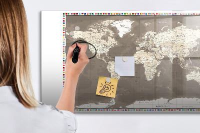 Magnetic writing board Brown world map