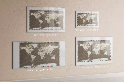 Magnetic writing board Brown world map