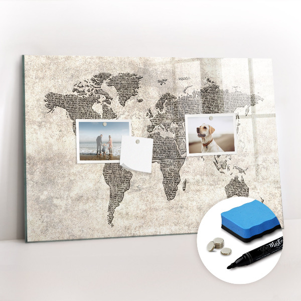 Magnetic erase board World map newspaper