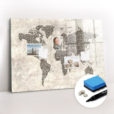 Magnetic erase board World map newspaper