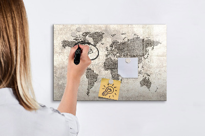 Magnetic erase board World map newspaper