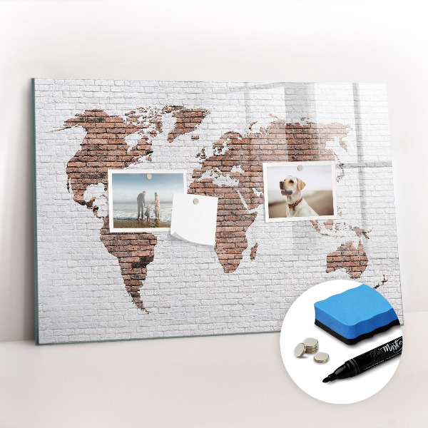 Magnetic writing board Brick world map