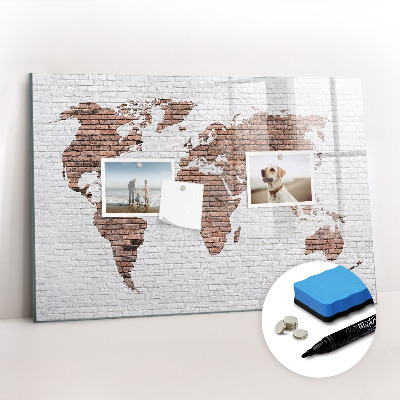 Magnetic writing board Brick world map