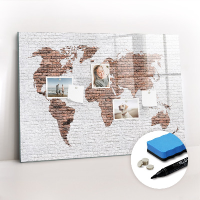 Magnetic writing board Brick world map