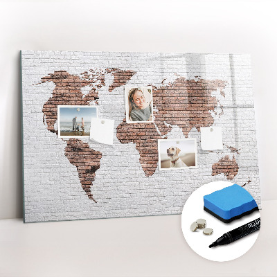 Magnetic writing board Brick world map