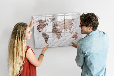 Magnetic writing board Brick world map