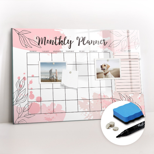 Magnetic erase board Pink Monthly Planner