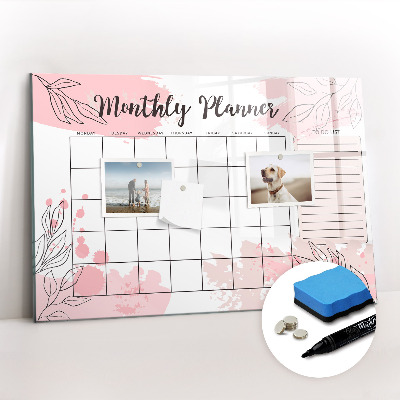 Magnetic erase board Pink Monthly Planner