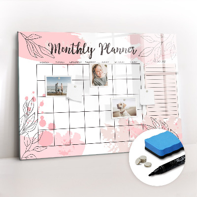 Magnetic erase board Pink Monthly Planner