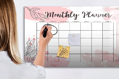 Magnetic erase board Pink Monthly Planner
