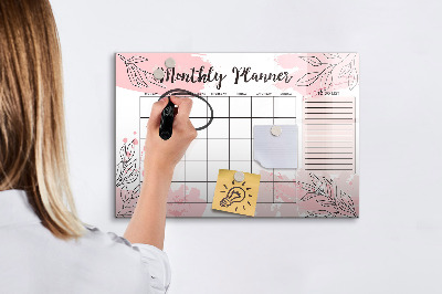 Magnetic erase board Pink Monthly Planner