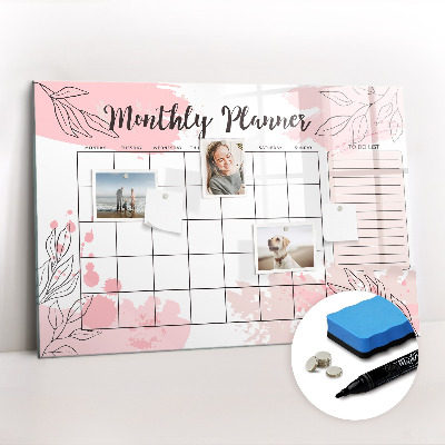 Magnetic board for writing Pink Monthly Planner