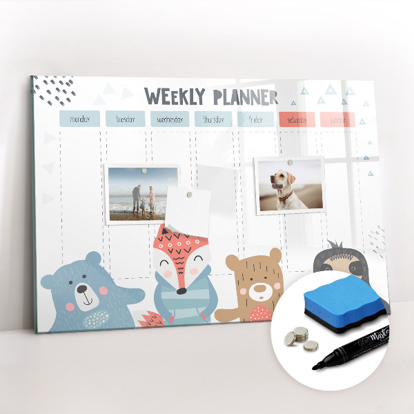 Magnetic board with marker Weekly schedule