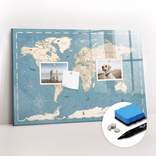 Magnetic erase board Vintage world map