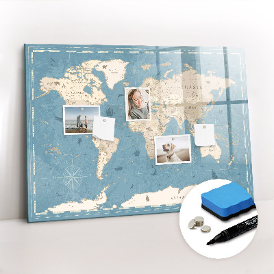 Magnetic erase board Vintage world map