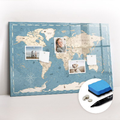 Magnetic erase board Vintage world map