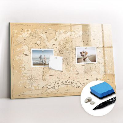 Magnetic writing board Vintage world map
