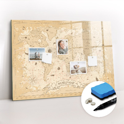 Magnetic writing board Vintage world map