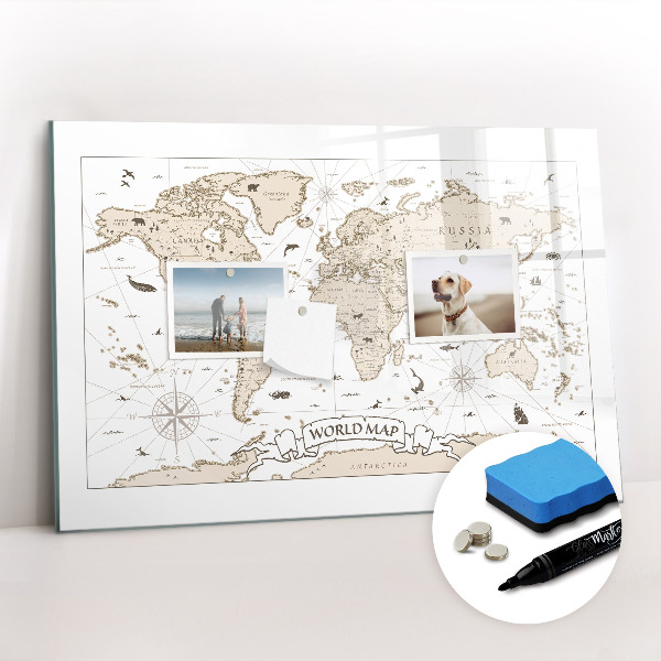 Magnetic erase board Vintage world map