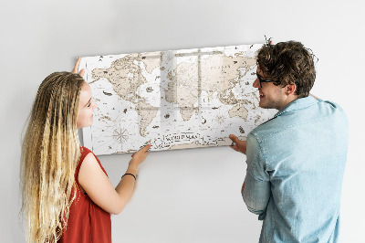 Magnetic erase board Vintage world map