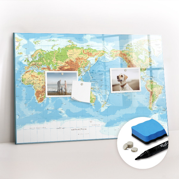 Magnetic drawing board Physical map of the world