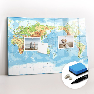 Magnetic drawing board Physical map of the world