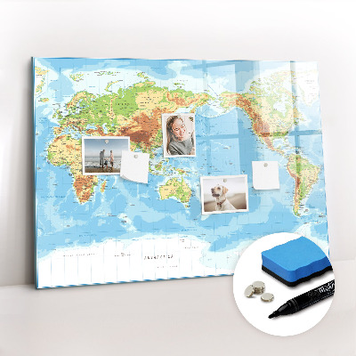 Magnetic drawing board Physical map of the world