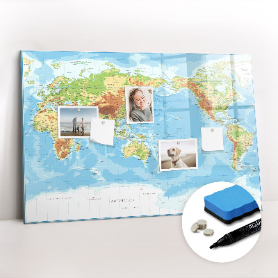 Magnetic drawing board Physical map of the world