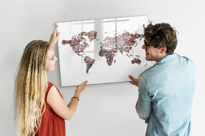 Magnetic writing board Brick world map