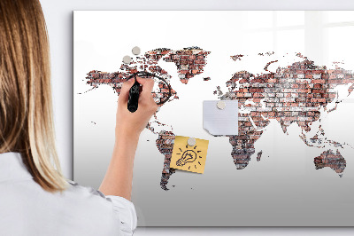 Magnetic writing board Brick world map