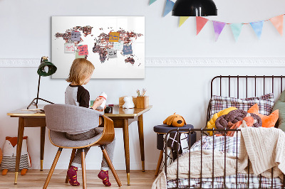Magnetic writing board Brick world map