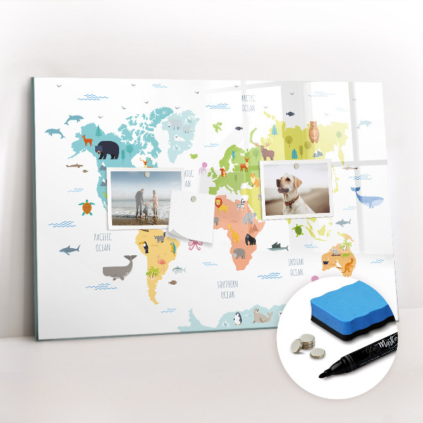 Magnetic board for writing Animal world map