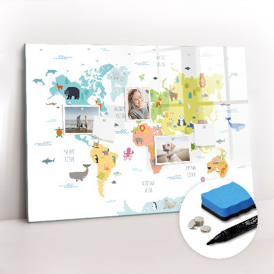 Magnetic erase board Animal World Map