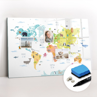 Magnetic erase board Animal World Map