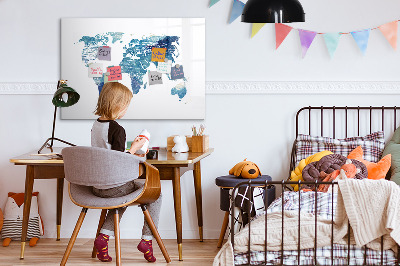 Magnetic board with marker World map