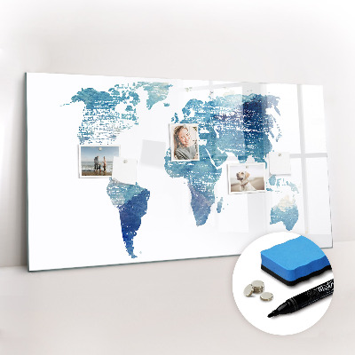 Magnetic board with marker World map