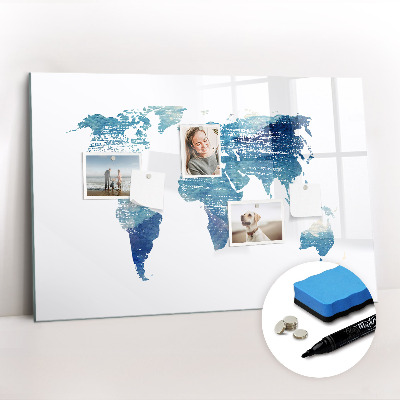 Magnetic board with marker World map