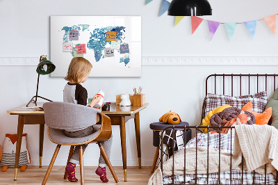 Magnetic board with marker World map