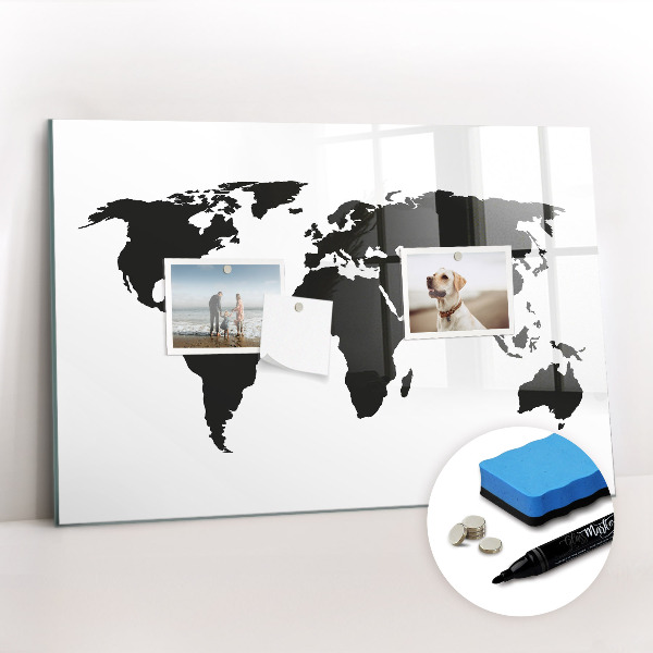 Magnetic writing board Black world map