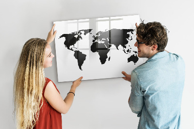 Magnetic writing board Black world map