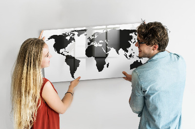 Magnetic writing board Black world map