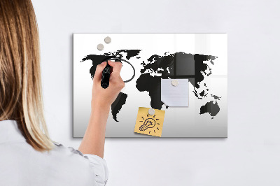 Magnetic writing board Black world map