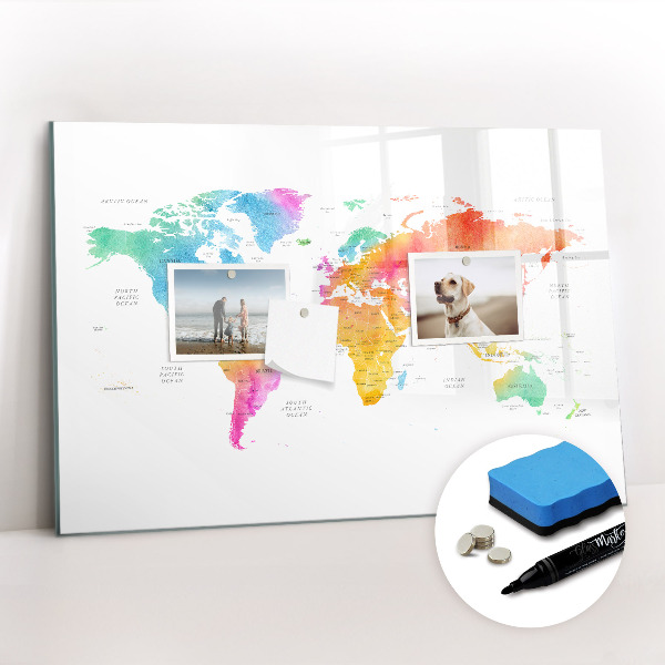 Magnetic erase board Watercolor map of the world
