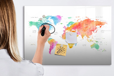 Magnetic erase board Watercolor map of the world