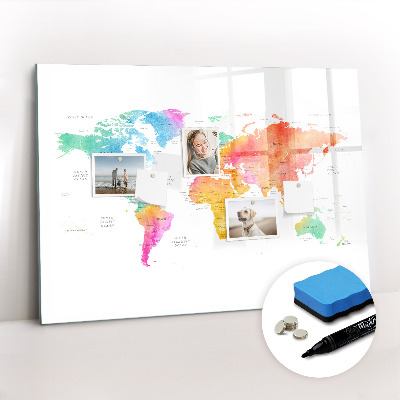 Magnetic erase board Watercolor map of the world