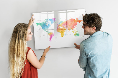 Magnetic erase board Watercolor map of the world