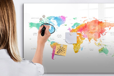 Magnetic erase board Watercolor map of the world